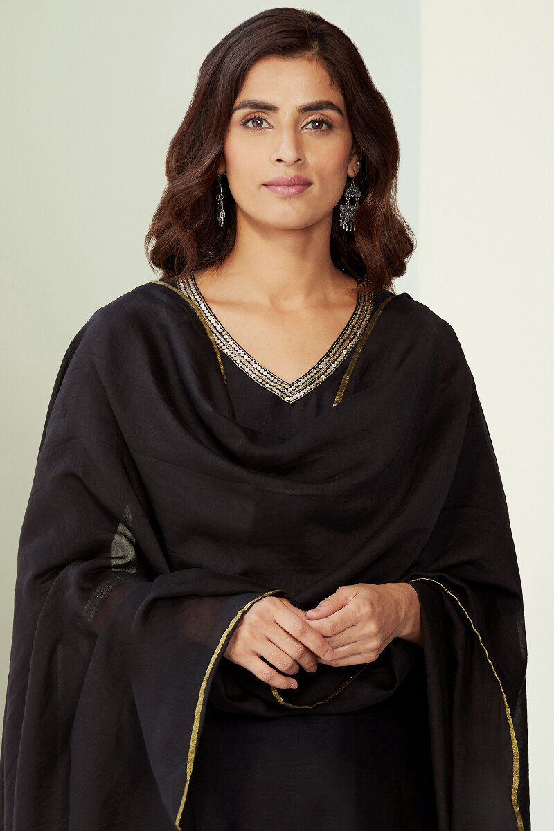 Black Handcrafted Chanderi Dupatta