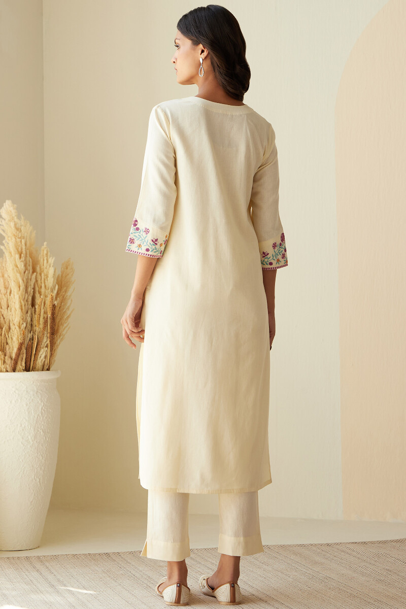 Cream Handcrafted Straight Cotton Flax Kurta