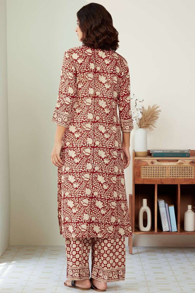 Bagru Hand Block-Printed Straight Viscose Kurta
