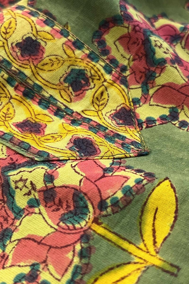 Olive Green Hand Block-Printed Straight Cotton Kurta