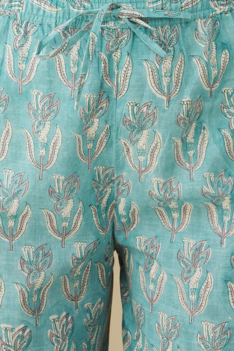 Blue Hand Block-Printed Cotton Slub Izhaar Pants
