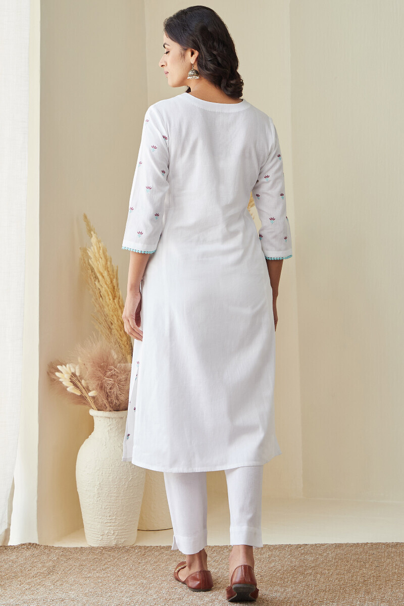 White Handcrafted Straight Cotton Flax Kurta