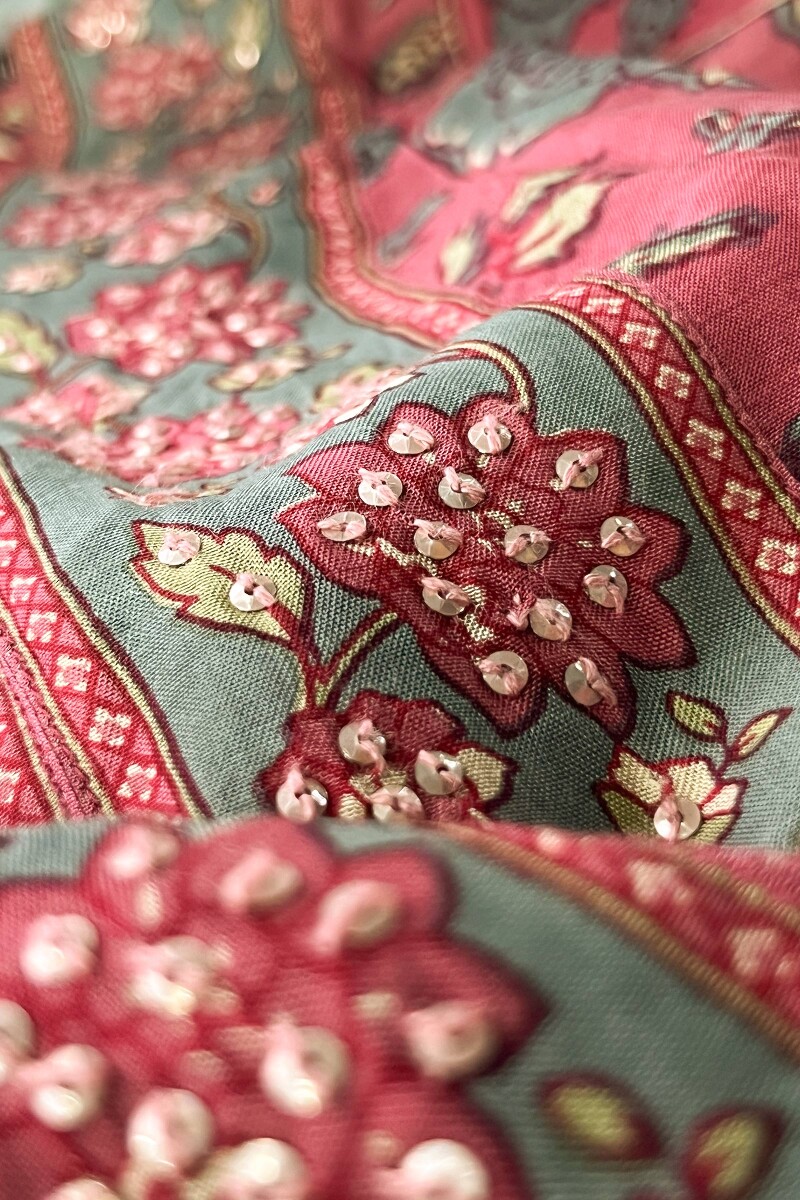 Pink Hand Block-Printed Straight Modal Kurta
