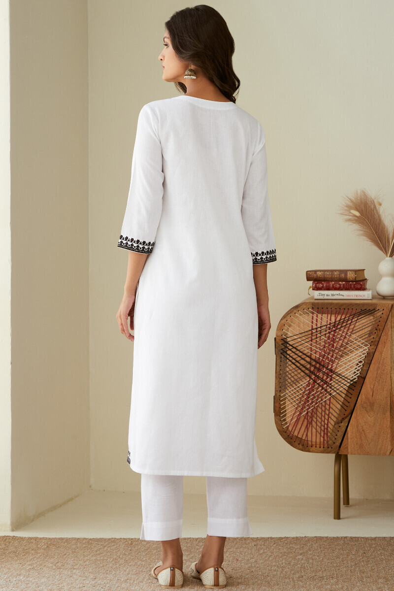 White Handcrafted Straight Cotton Flax Kurta