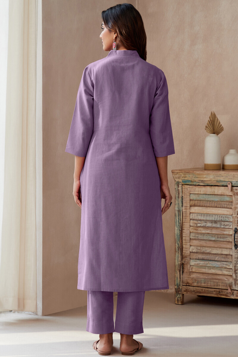Purple Handcrafted Straight Cotton Flax Kurta