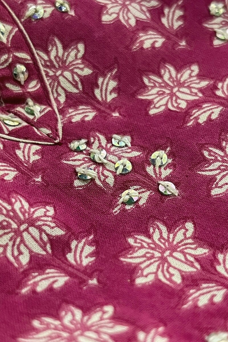 Pink Hand Printed Straight Cotton Kurta