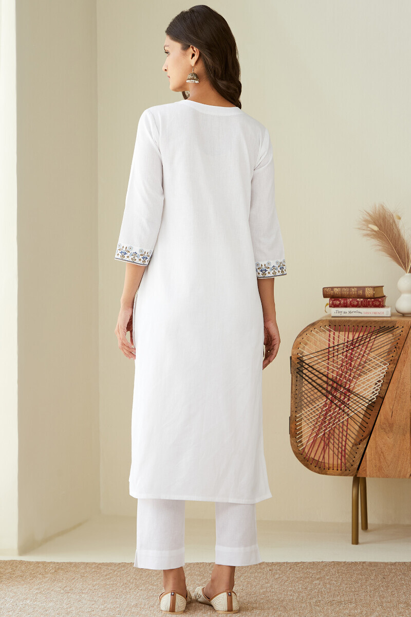 White Handcrafted Straight Cotton Flax Kurta