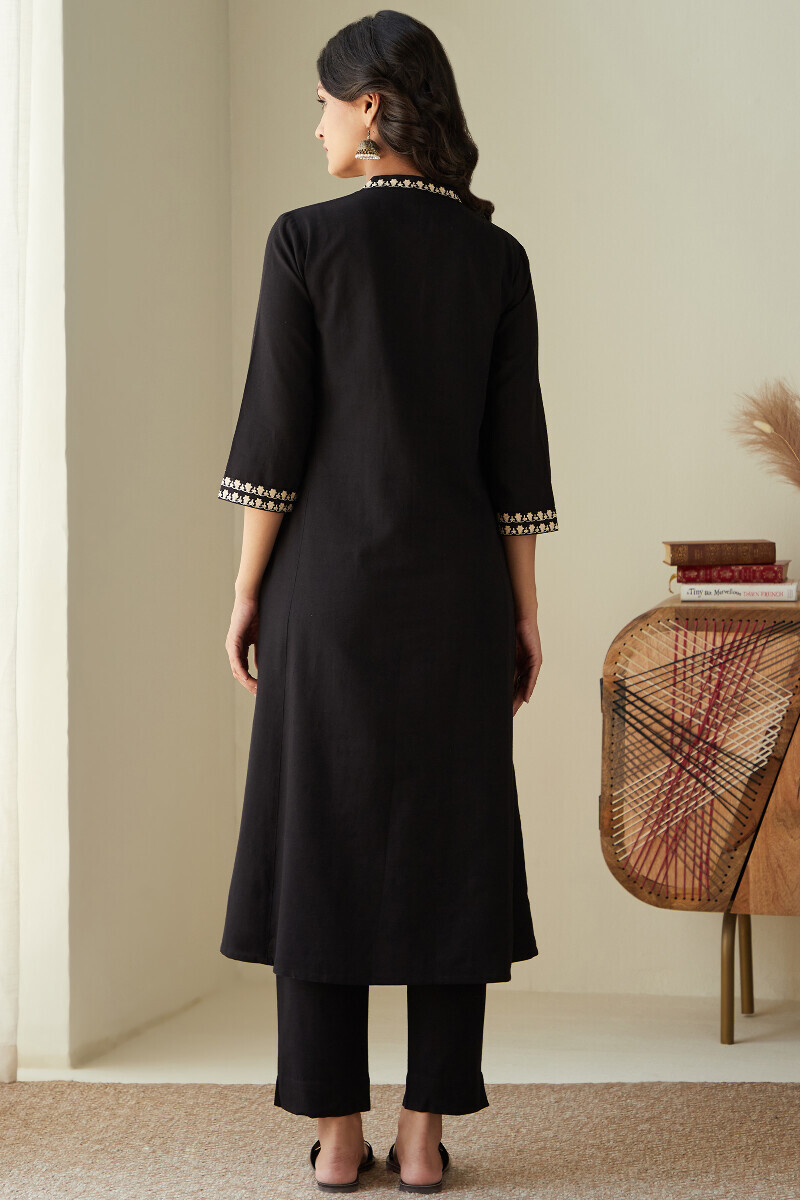 Black Handcrafted A-Line Cotton Flax Kurta