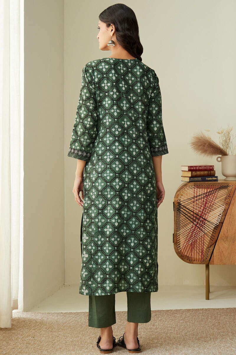 Bagru Hand Block-Printed Straight Cotton Dobby Kurta