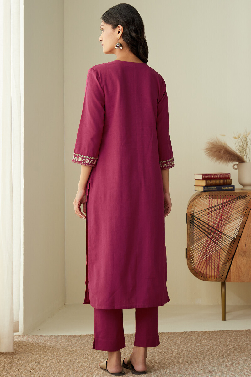 Pink Handcrafted Straight Cotton Flax Kurta