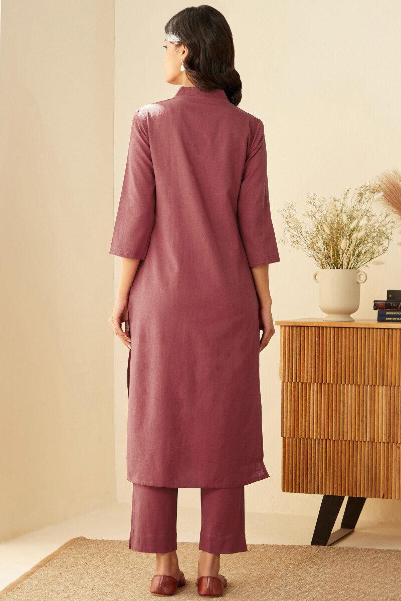 Ruby Pink Handcrafted Straight Cotton Flax Kurta