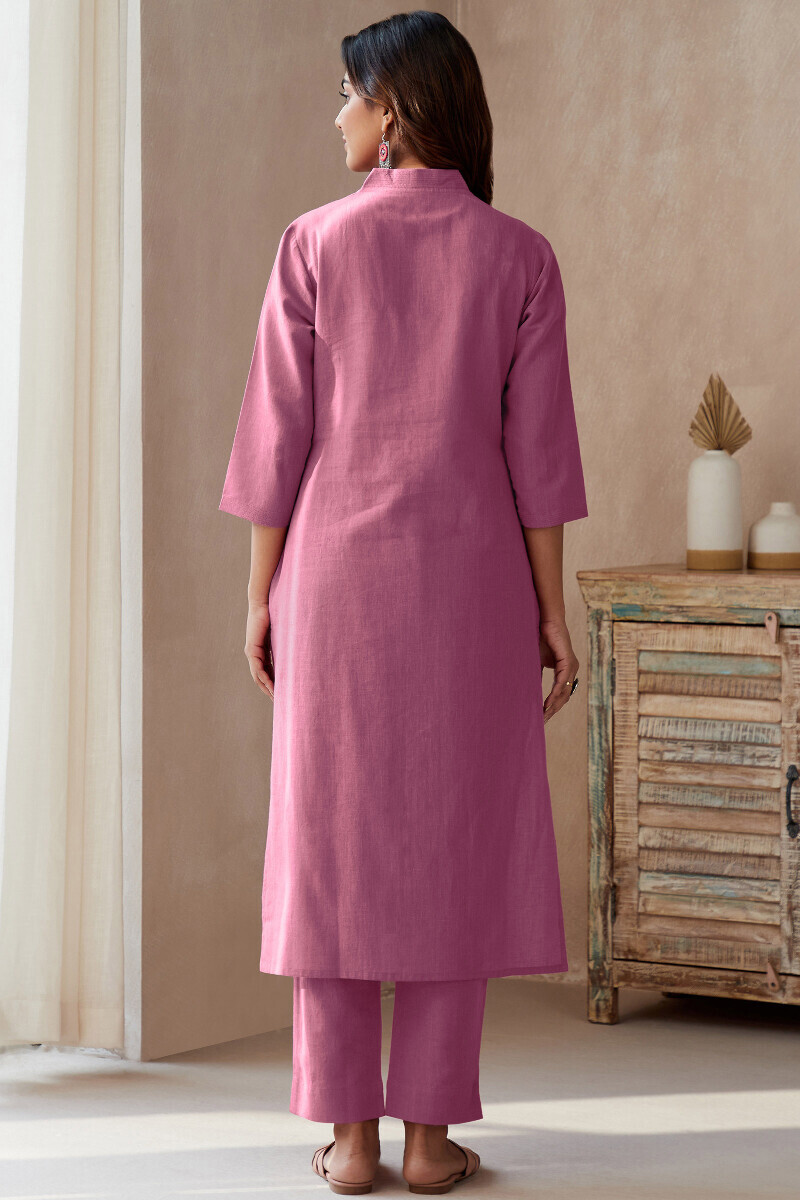 Purple Handcrafted Straight Cotton Flax Kurta