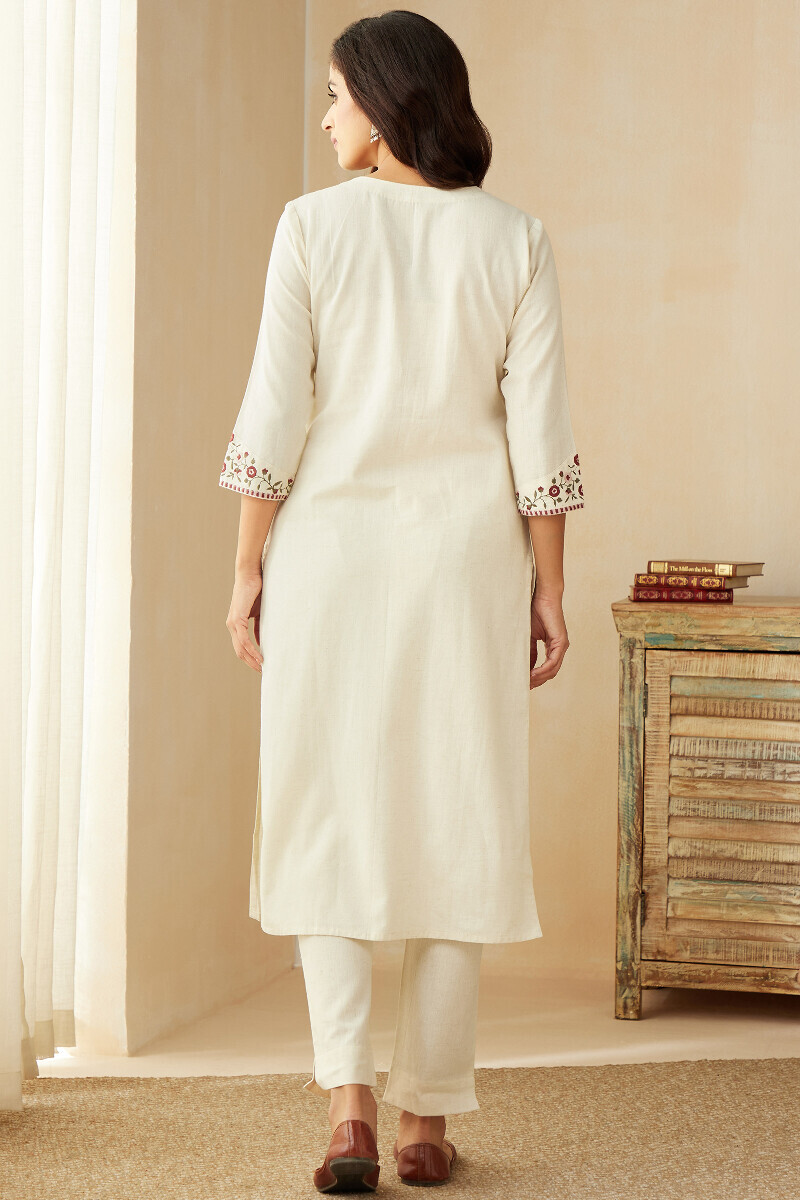 Off-White Handcrafted Straight Cotton Flax Kurta