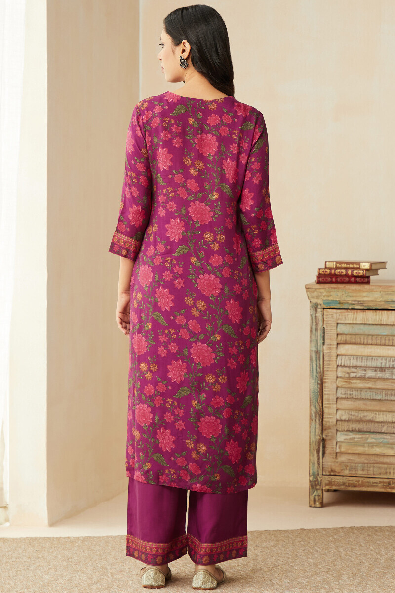 Purple Printed Straight Viscose Kurta