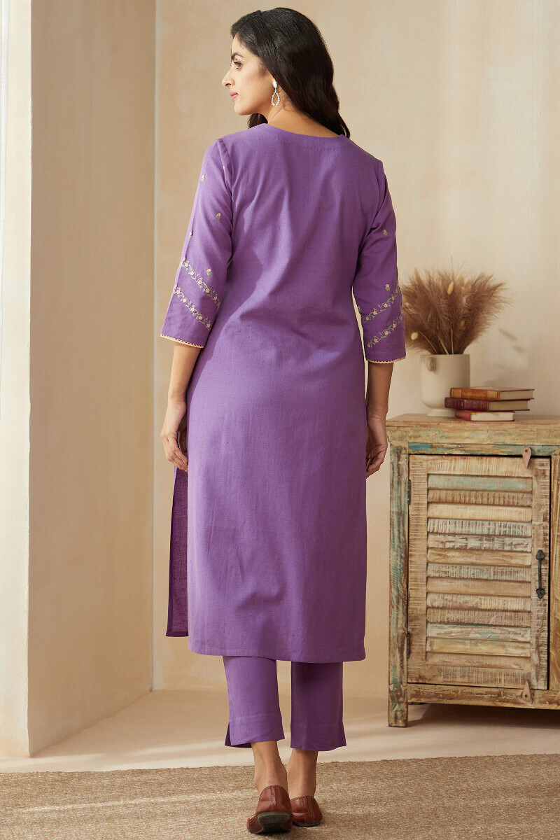 Lavender Handcrafted Straight Cotton Flax Kurta