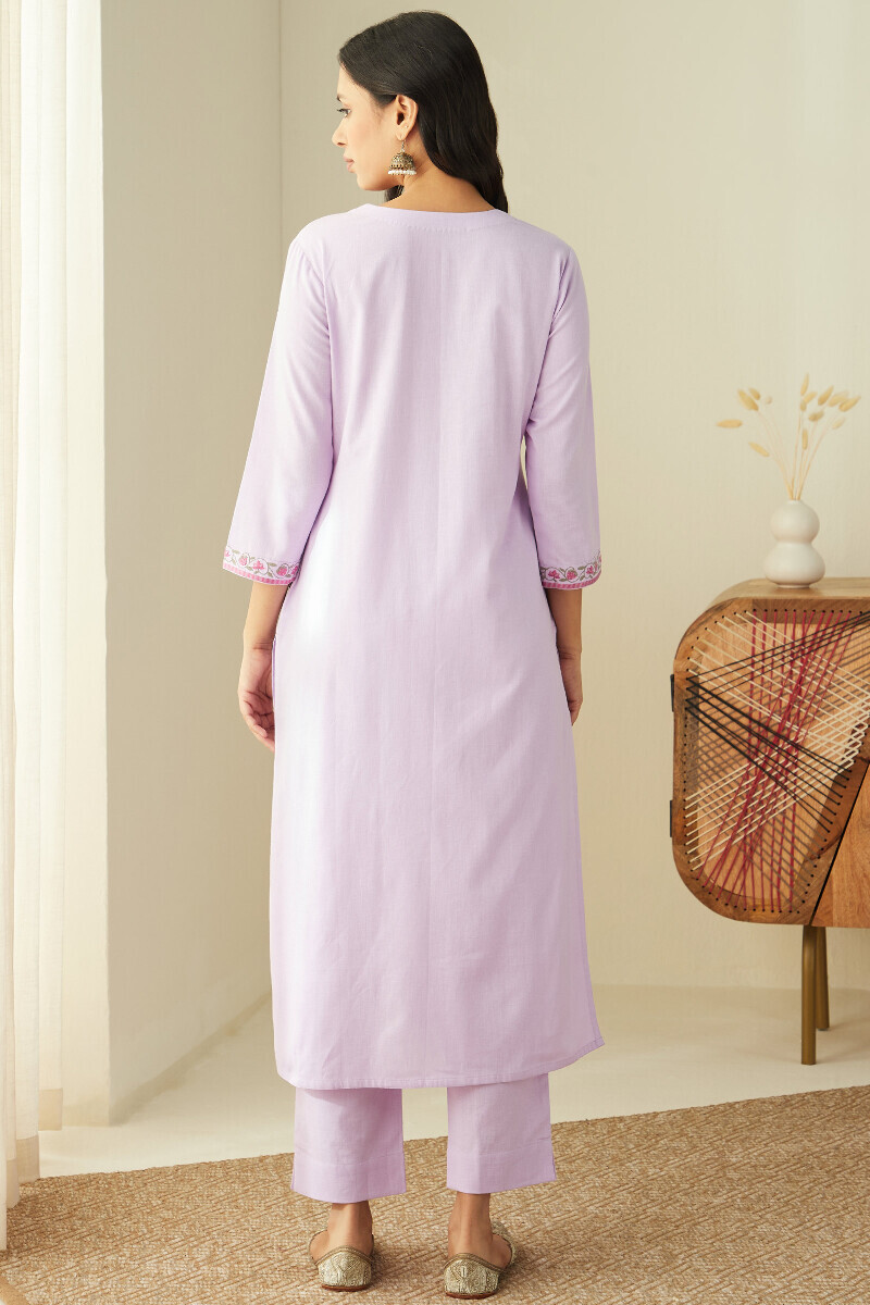 Purple Handcrafted Straight Cotton Flax Kurta