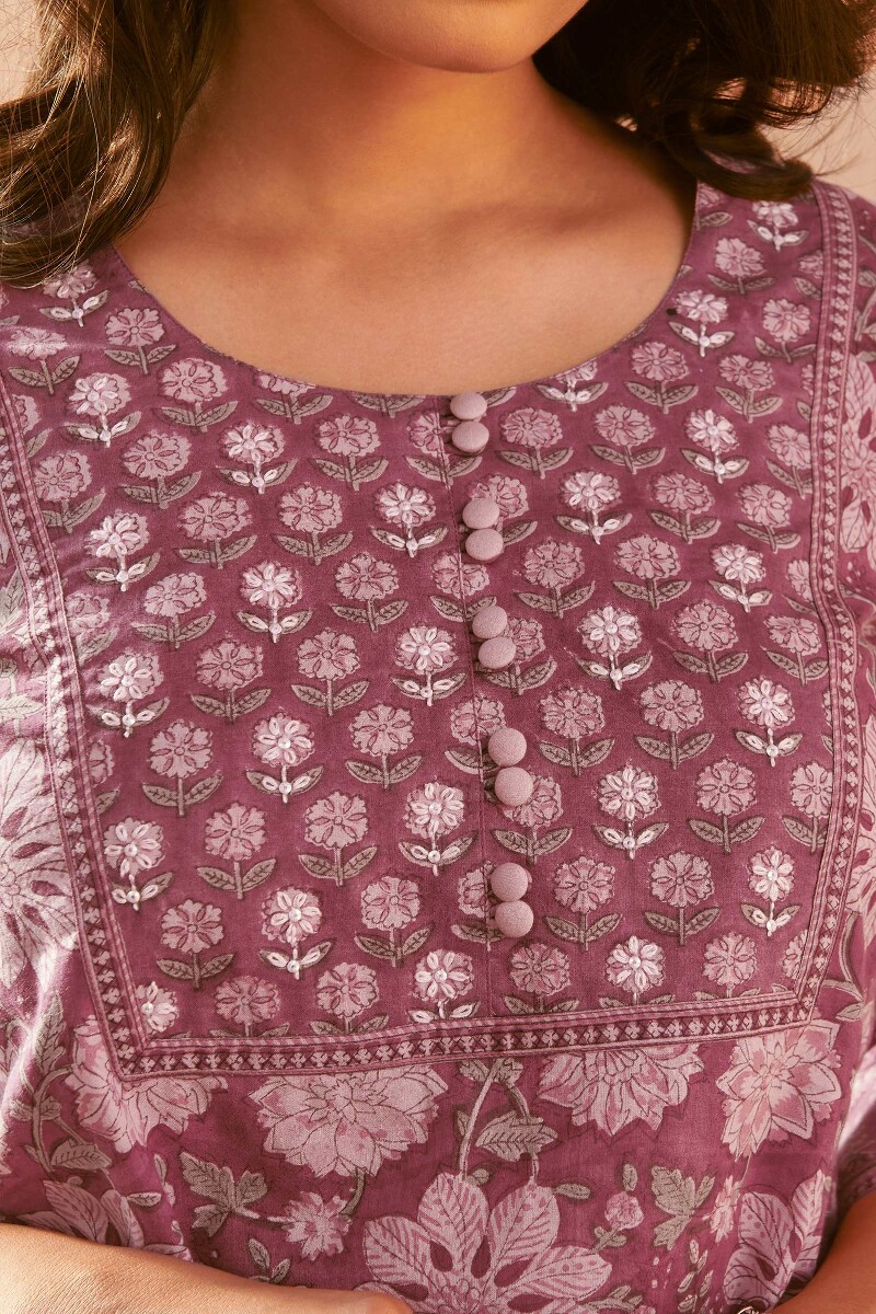 Purple Hand Block-Printed Cotton Top