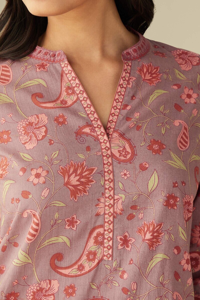 Mauve Hand Printed Cotton Loungewear Set