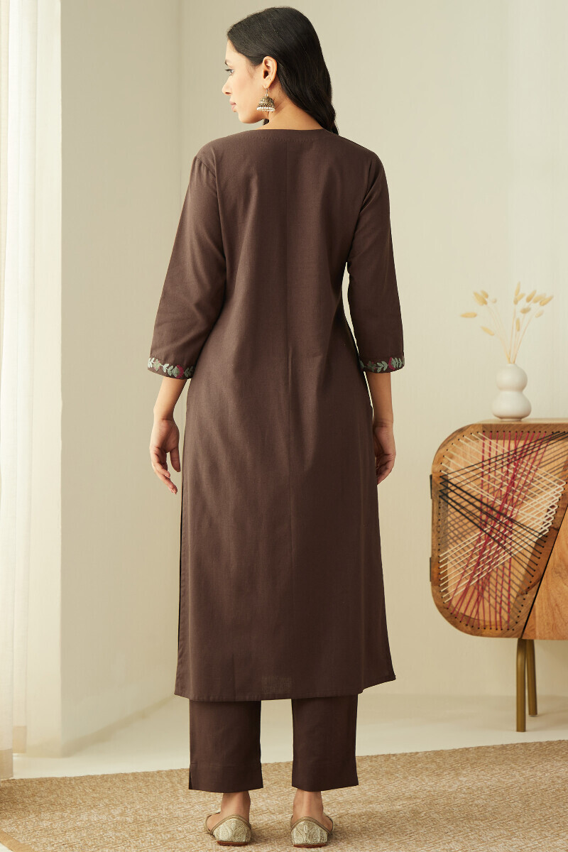 Brown Handcrafted Straight Cotton Flax Kurta