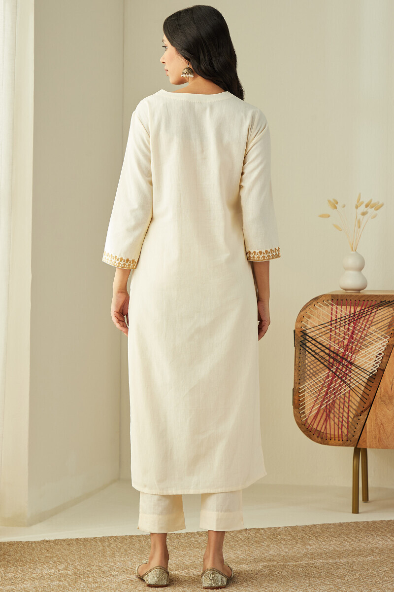 Off-White Handcrafted Straight Cotton Flax Kurta