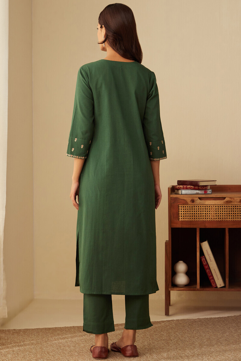 Green Handcrafted Straight Cotton Flax Kurta