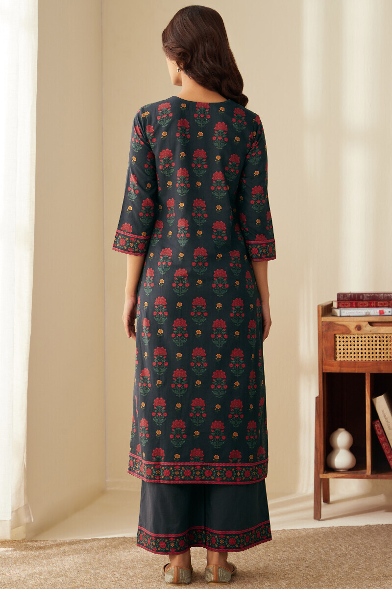 Black Printed Straight Cotton Kurta