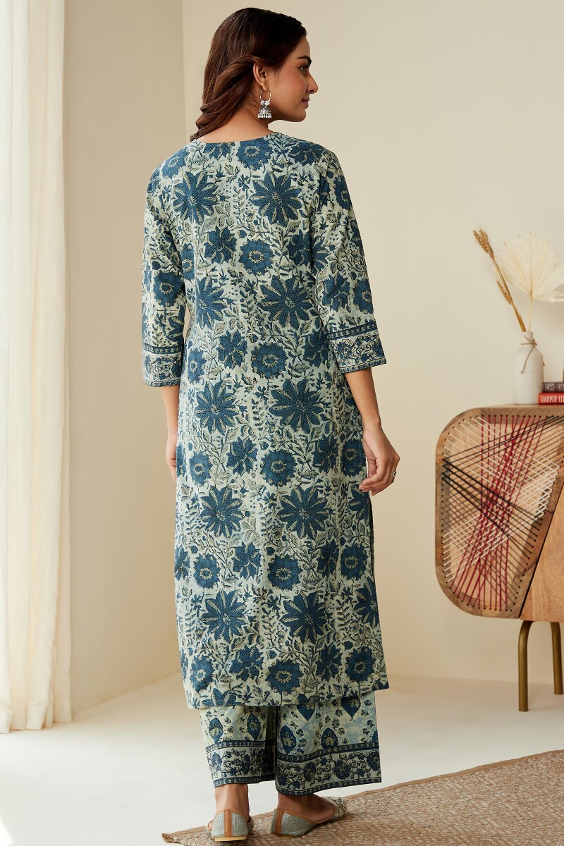 Akola Hand Block-Printed Straight Cotton Kurta