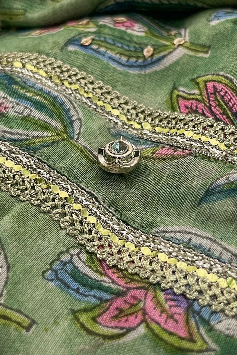 Green Hand Block-Printed Straight Chanderi Kurta