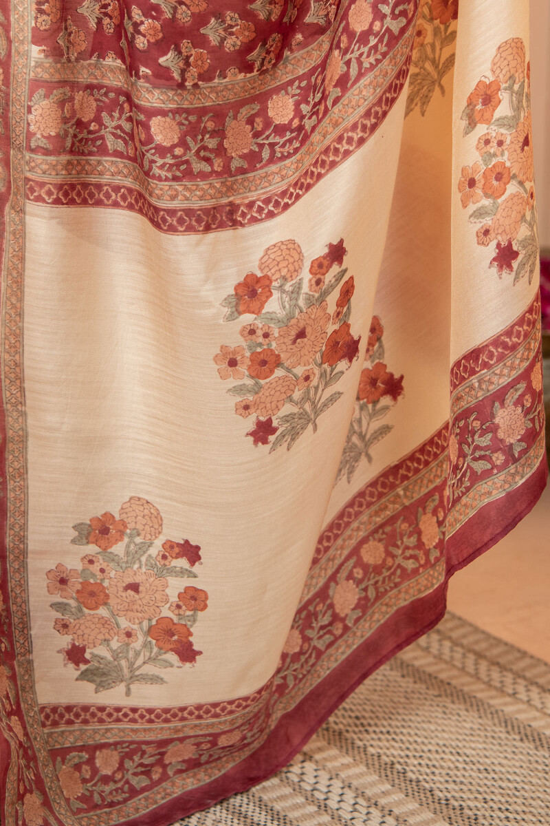 Sanganeri Hand Block-Printed Cotton Silk Saree