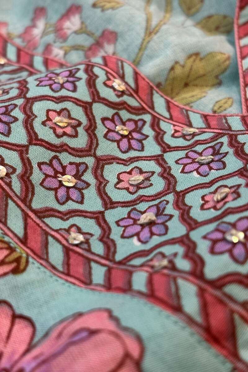 Blue Hand Printed Straight Cotton Kurta