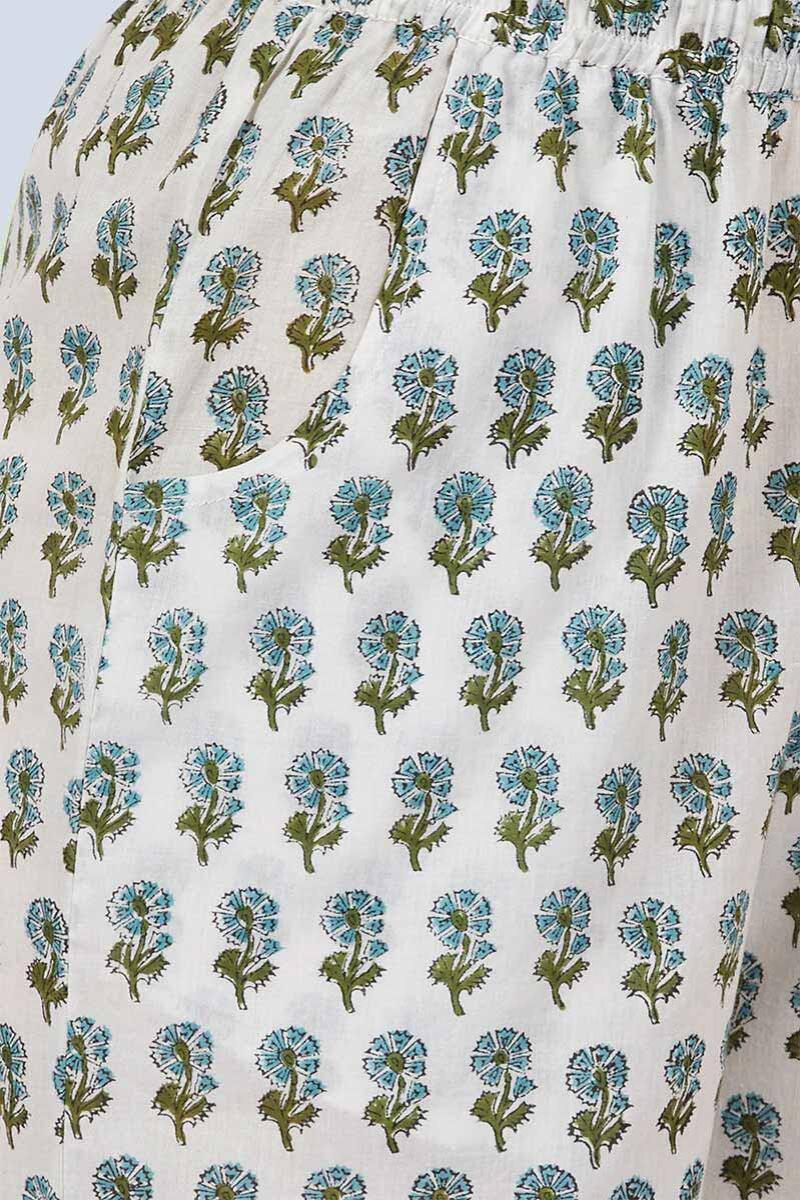 White Block Printed Cotton Farsi Pants