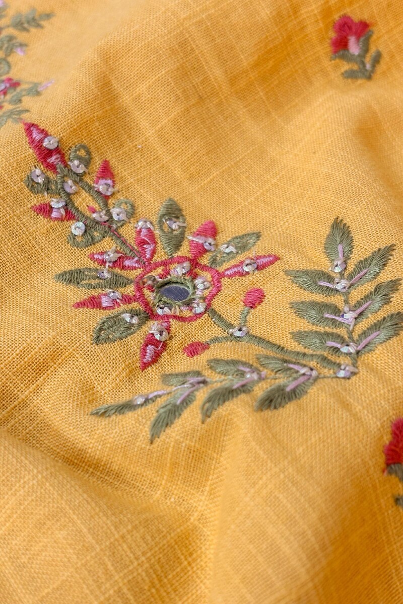 Mustard Handcrafted Straight Gauze Slub Kurta