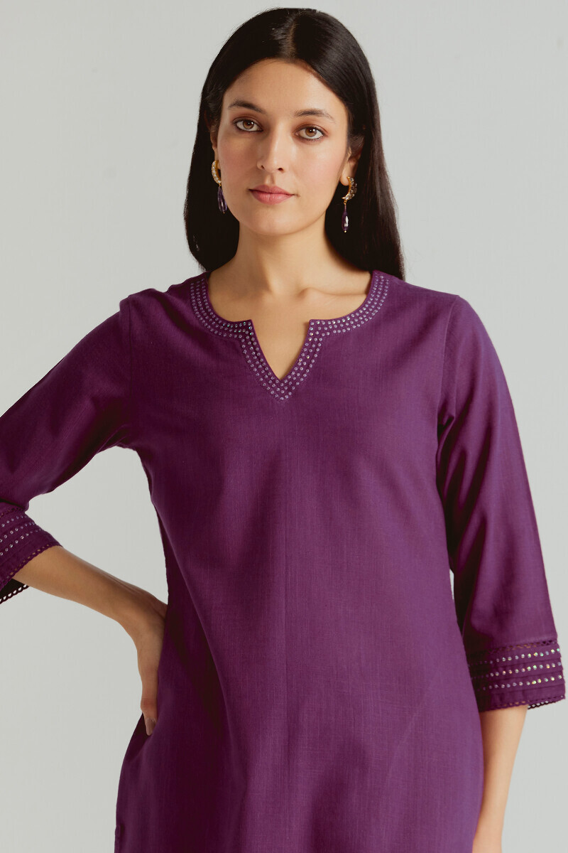 Purple Handcrafted Straight Gauze Slub Kurta