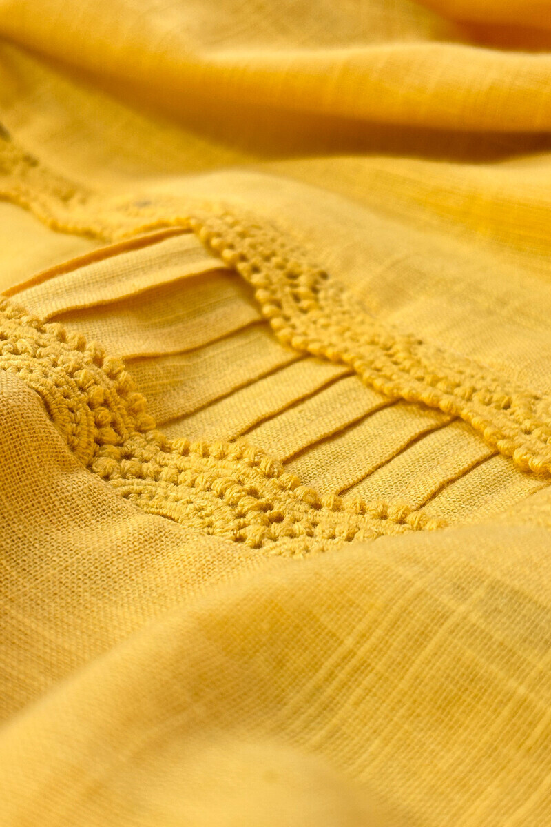 Yellow Handcrafted Straight Gauze Slub Kurta