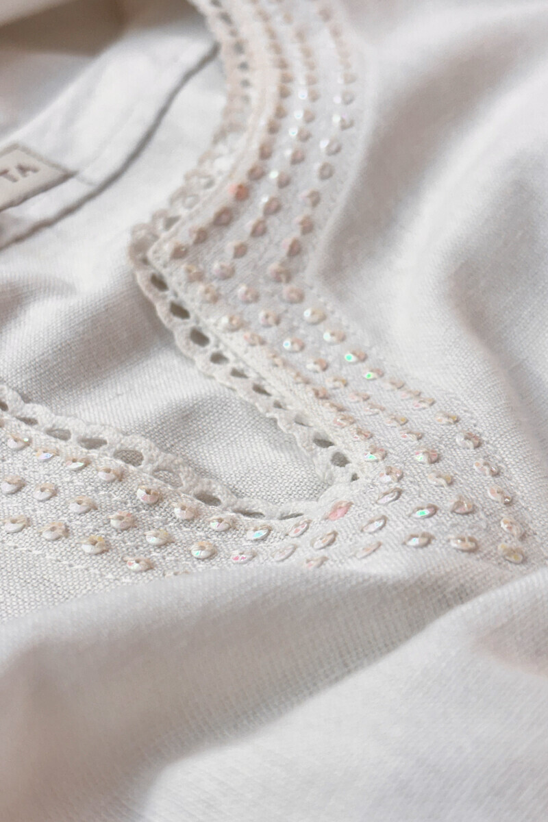 White Handcrafted Straight Cotton Flax Kurta