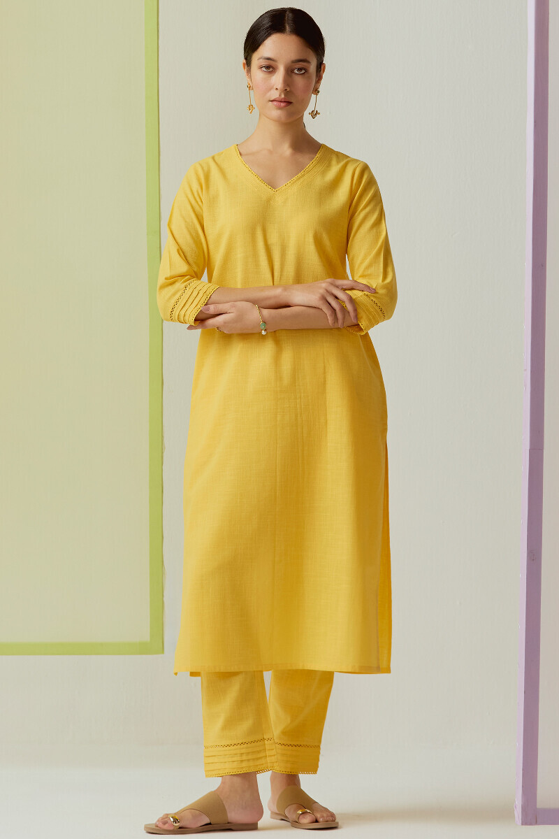 Yellow Handcrafted Straight Gauze Slub Kurta