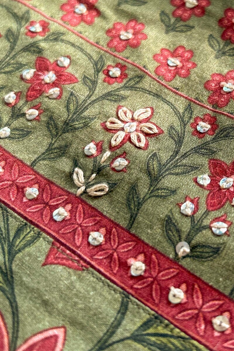 Green Printed Straight Cotton Kurta