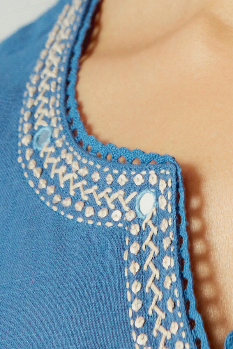 Blue Handcrafted Straight Gauze Slub Kurta