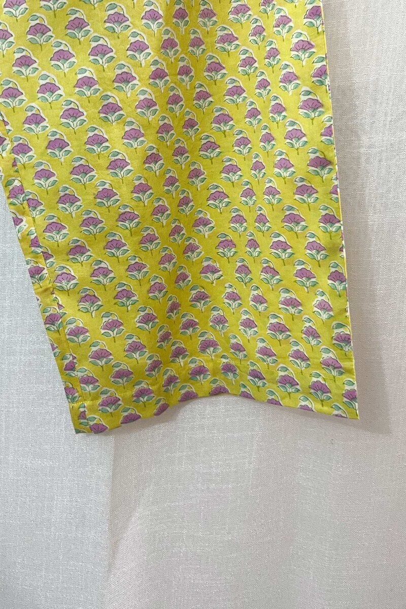 Yellow Hand Block-Printed Cotton Loungewear Set