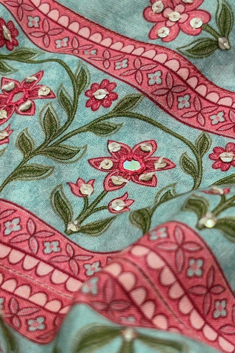Blue Printed Straight Cotton Kurta