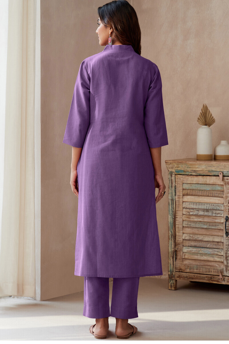 Violet Handcrafted Straight Cotton Linen Kurta