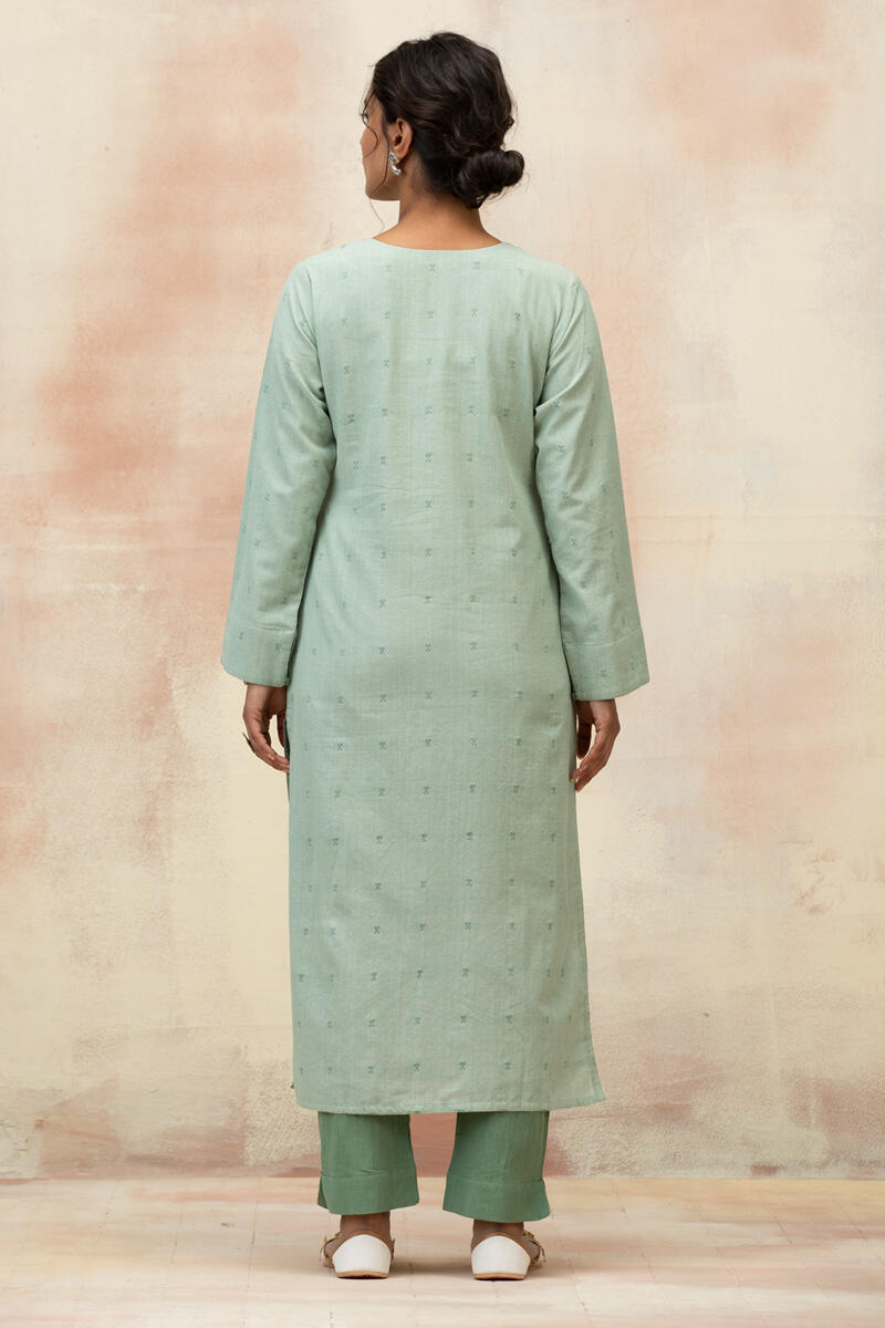 Green Handcrafted Straight Cotton Kurta