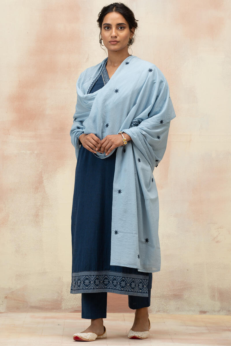 Blue Handcrafted Straight Cotton Kurta
