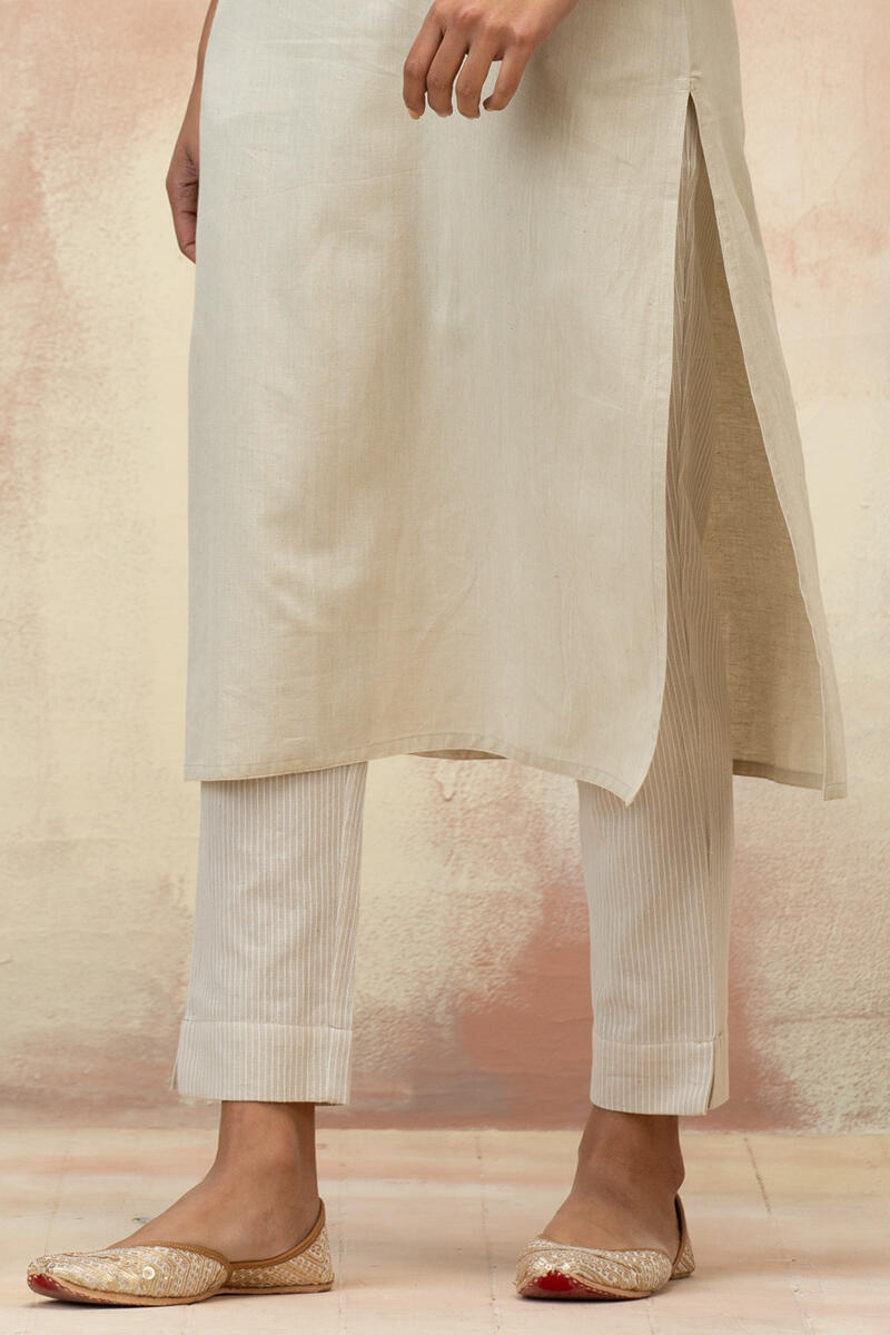 Beige Handcrafted Straight Cotton Kurta