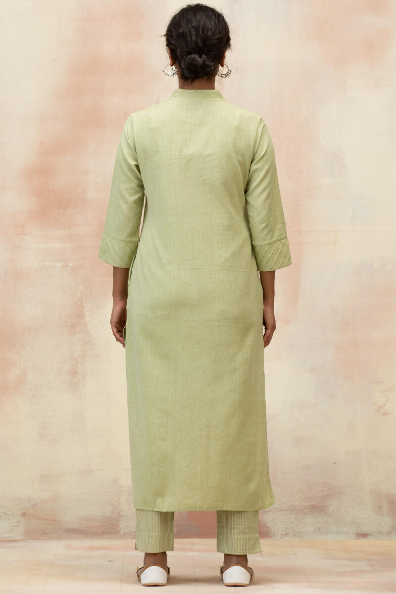 Green Handcrafted Straight Cotton Kurta