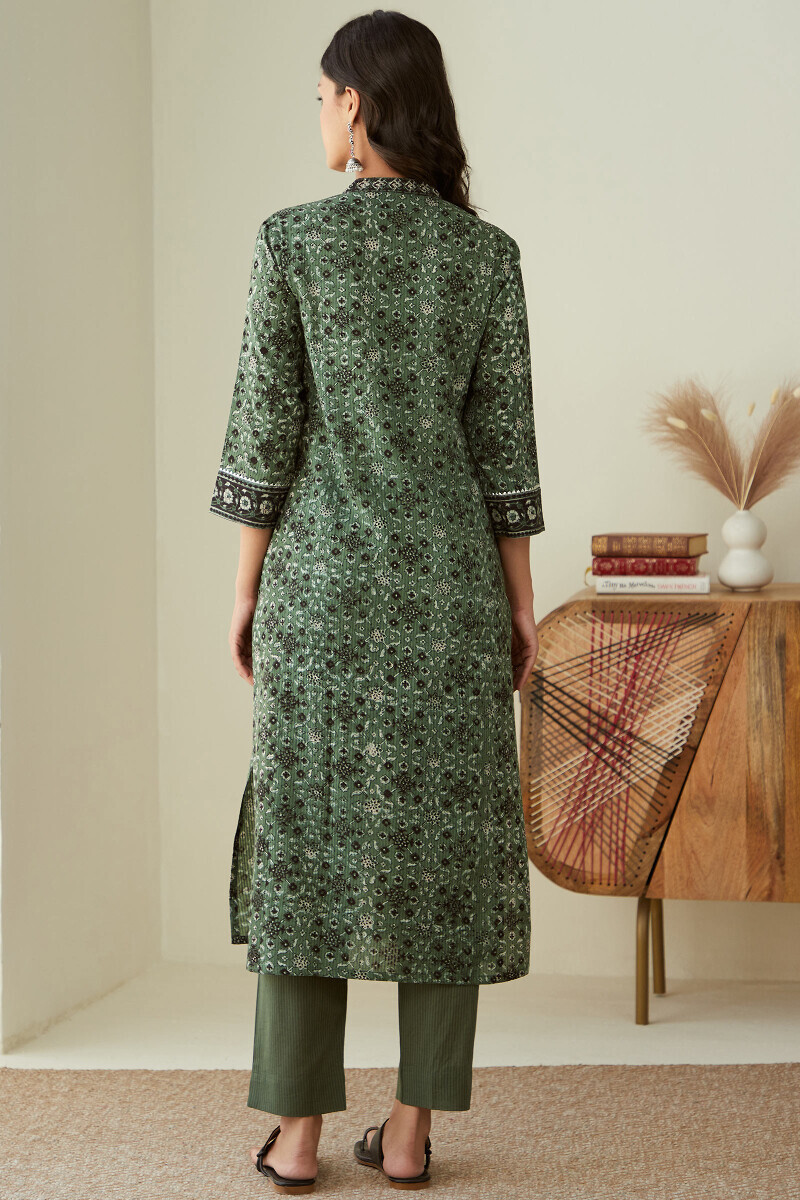 Bagru Hand Block-Printed Straight Cotton Dobby Kurta