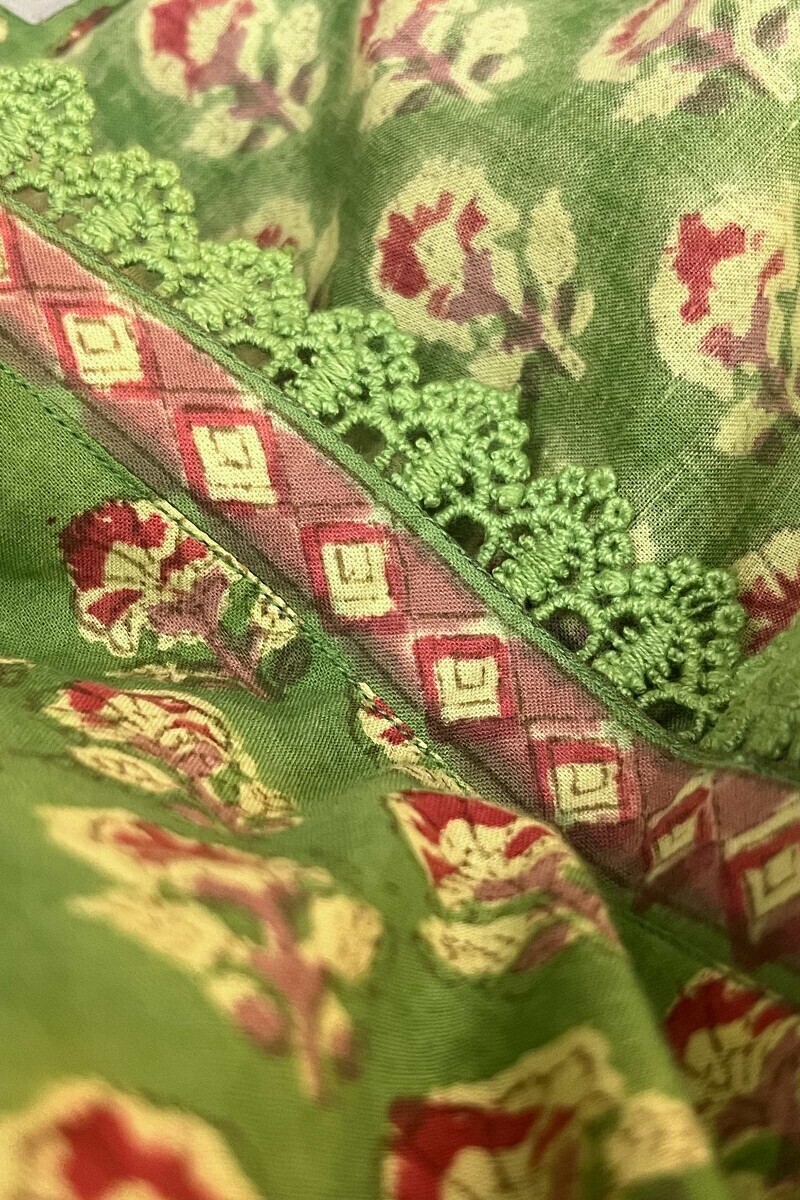 Green Hand Block-Printed Straight Cotton Kurta