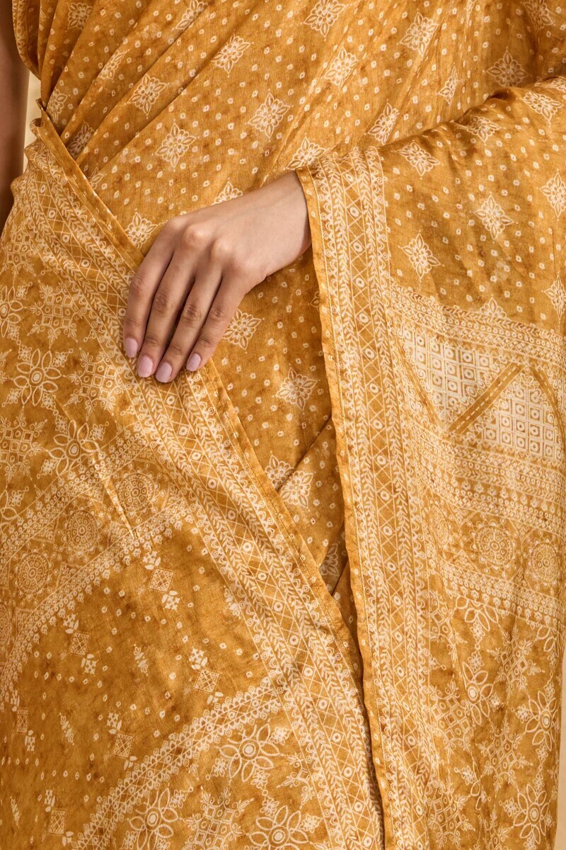 Yellow Printed Viscose Saree