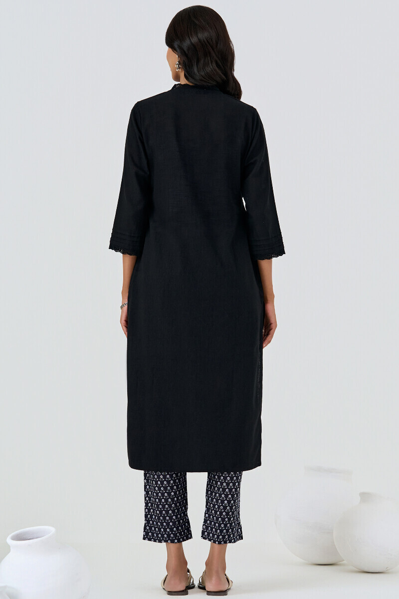 Black Handcrafted Straight Gauze Slub Kurta