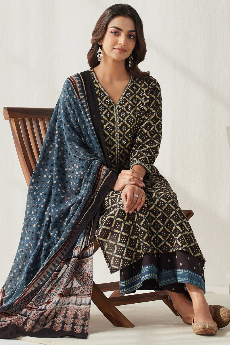  Ajrak Hand Block Printed Straight Cotton Kurta